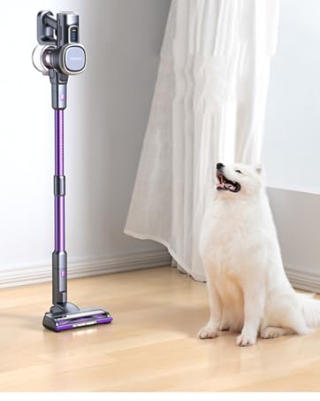 Lubluelu Aspirateur Balai sans Fil Aspirateur Autoportant, Aspirateur sans Fil Puissant Aspirateur Balai 50min Autonomie, Batterie Amovible pour Sol Dur, Poils d'animaux (Noir Violet
